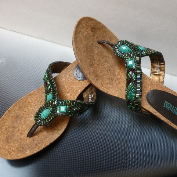 Turqu/green bling beaded wedge sandals sli… - Picture 3 of 3